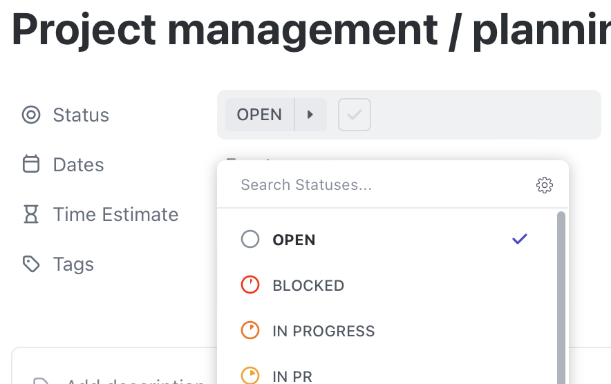ClickUp status interface